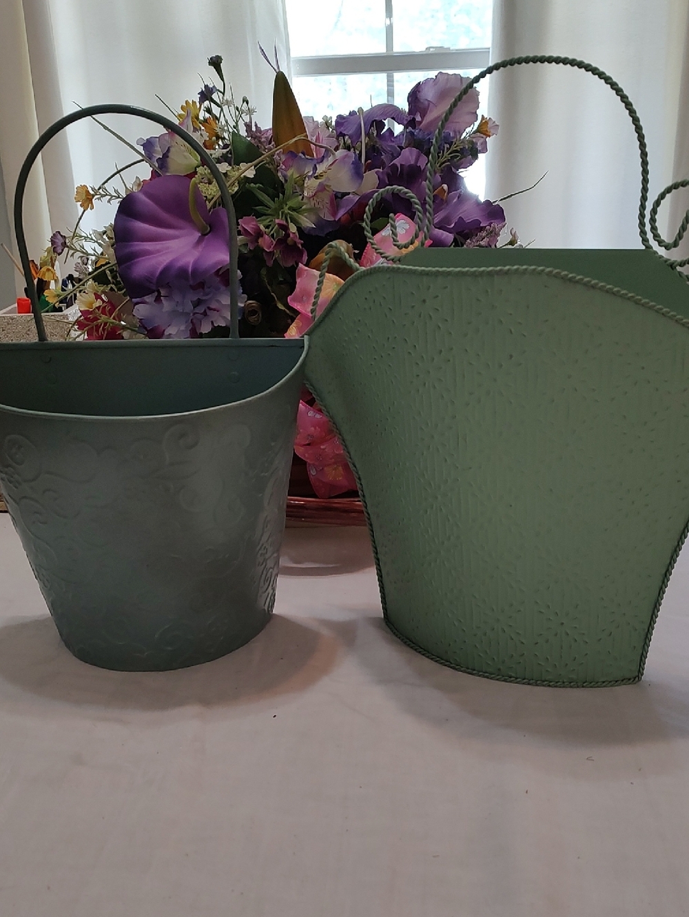 Two Metal Beautiful Mint Green Metal Wall Pocket